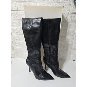 Nine West Blondey black leather women's high heel stiletto Boots size 9M moyen